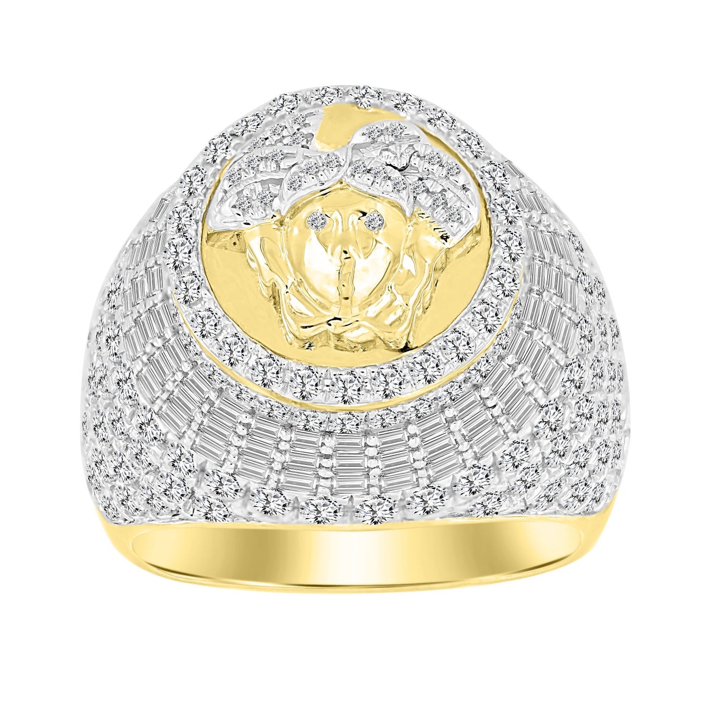 MEN'S RING 4.00CT ROUND/BAGUETTE DIAMOND 10K YELLOW GOLD