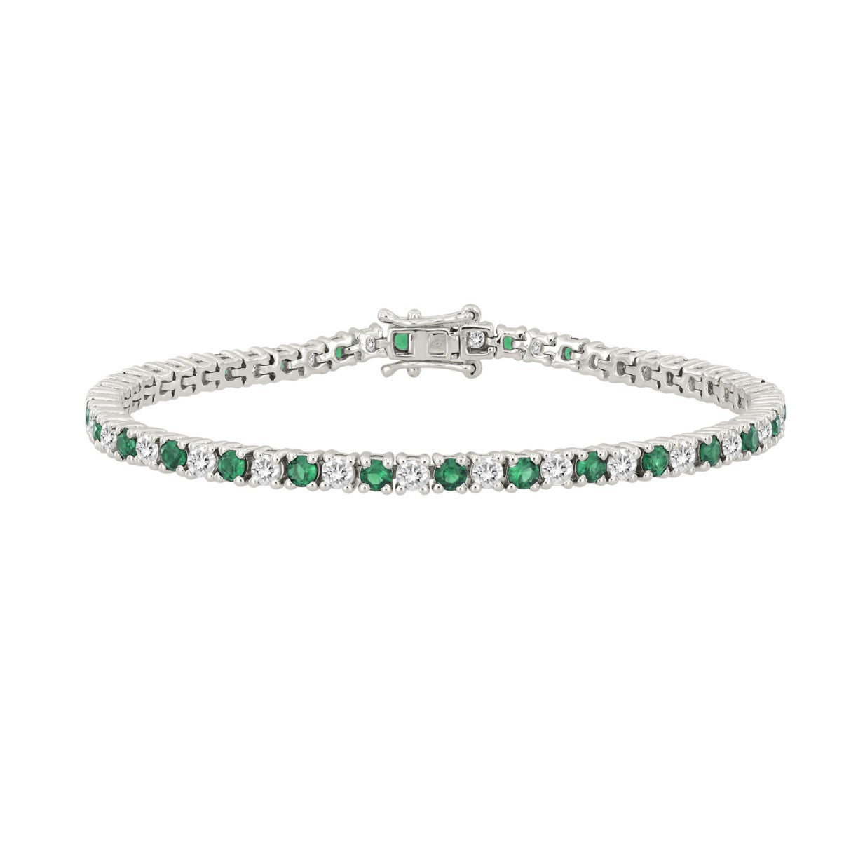 14K WHITE GOLD 5 3/8CT ROUND/EMERALD ROUND DIAMOND LADIES BRACELET (ROUND EMERALD 3CT)