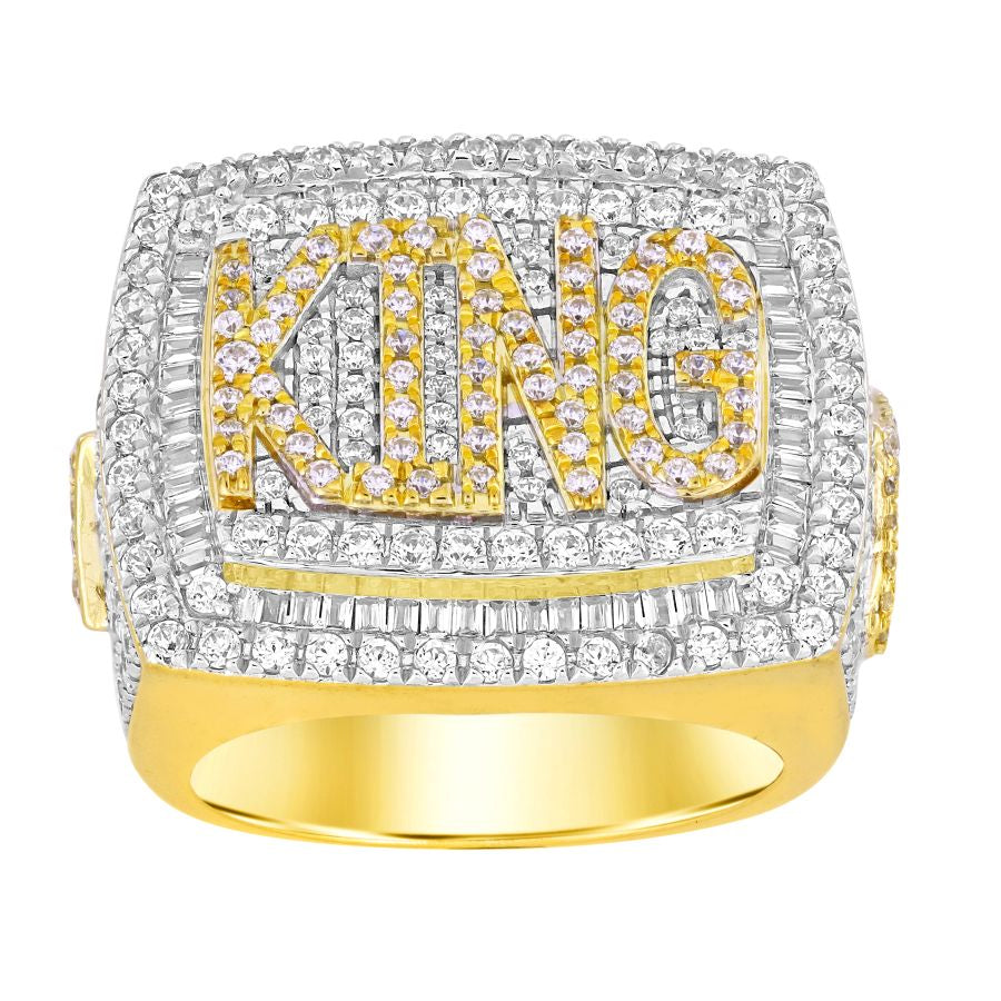 MEN'S RING 3.00CT ROUND/BAGUETTE DIAMOND 10K YELLOW GOLD