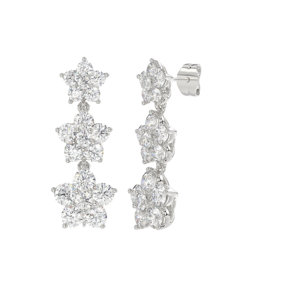 14K WHITE GOLD 3CT ROUND DIAMOND LADIES LINEAR EARRINGS