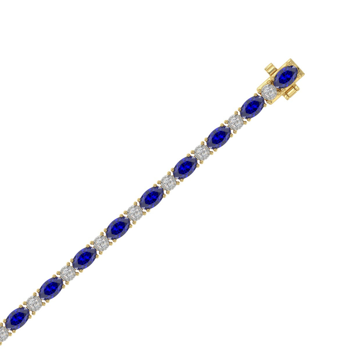 14K YELLOW GOLD 6 7/8CT ROUND/OVAL DIAMOND LADIES BRACELET (BLUE SAPPHIRE OVAL 6 1/6CT)
