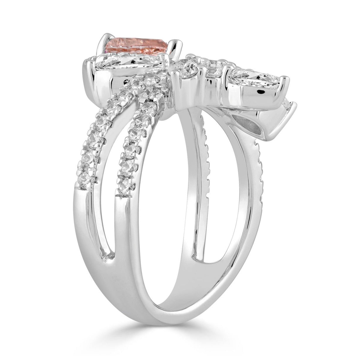 14K WHITE GOLD 3.00CT ROUND/PEAR/MARQUISE DIAMOND LADIES RING (CENTER STONE PINK PEAR DIAMOND 1 1/2CT)