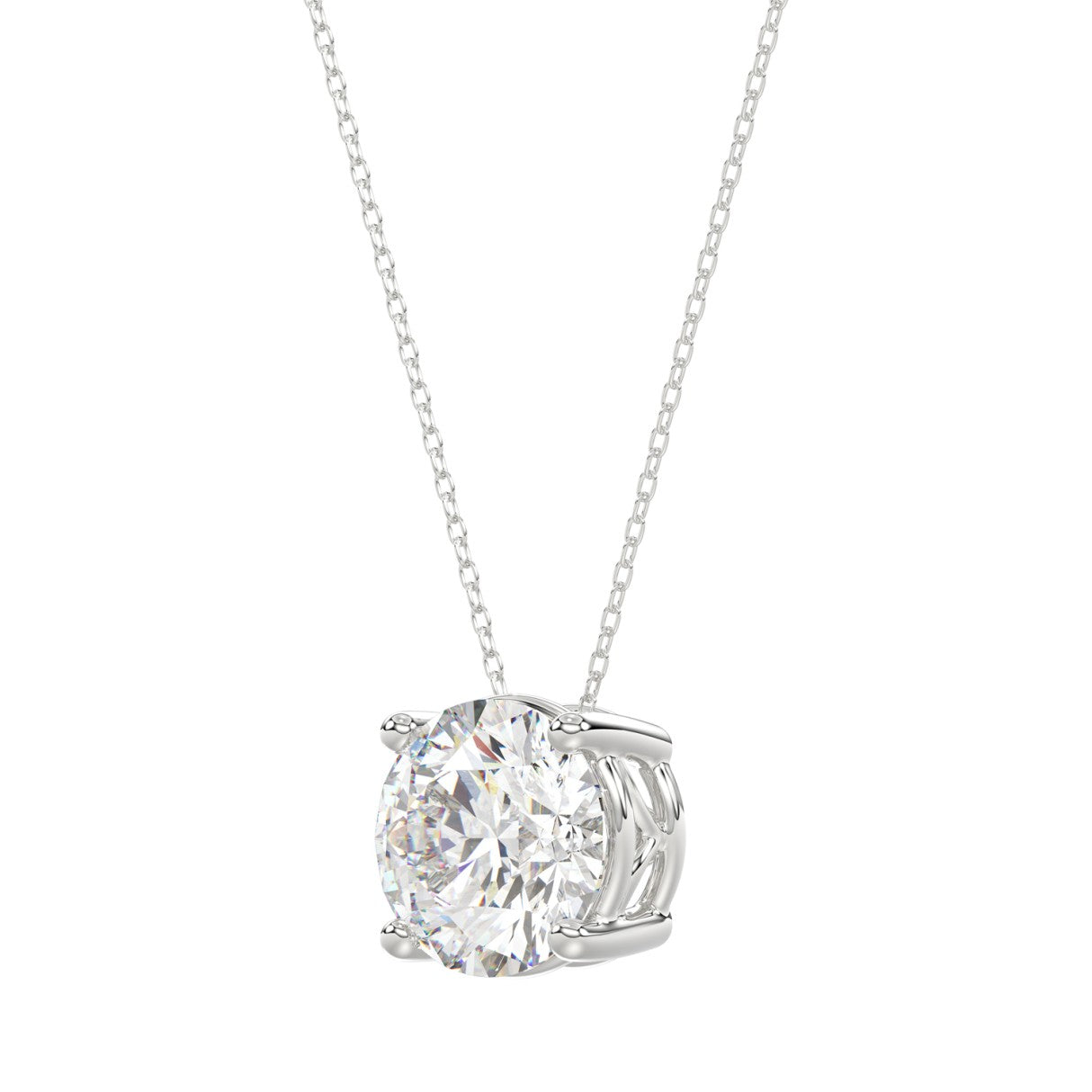 LADIES SOLITAIRE PENDANT WITH UNDER-PASS CHAIN 2 1/2CT ROUND DIAMOND 14K WHITE GOLD