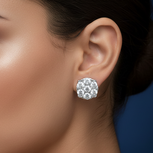 LADIES EARRINGS 0.25CT ROUND DIAMOND STERLING SILVER/WHITE GOLD