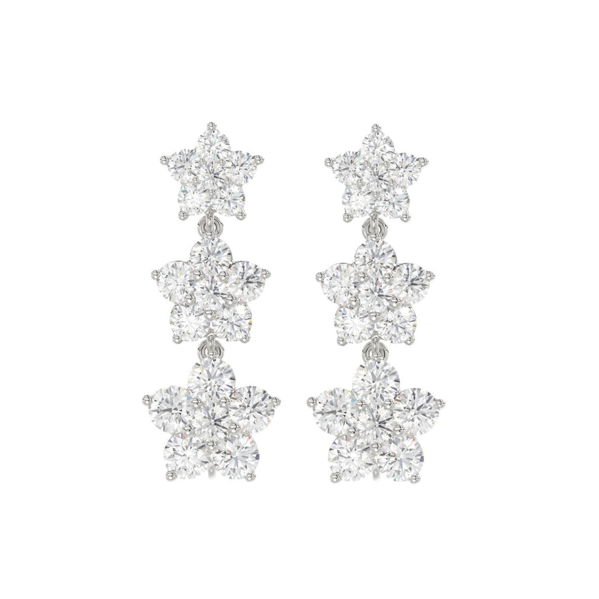 14K WHITE GOLD 3CT ROUND DIAMOND LADIES LINEAR EARRINGS