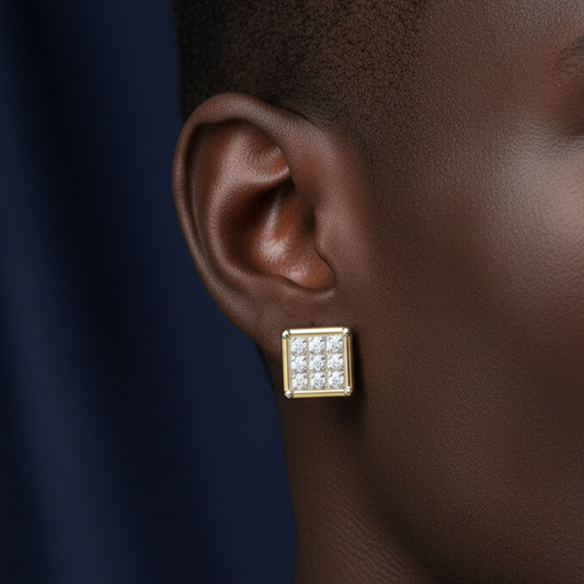 MEN'S YUVA EARRINGS 0.05CT ROUND DIAMOND 10K YELLOW GOLD