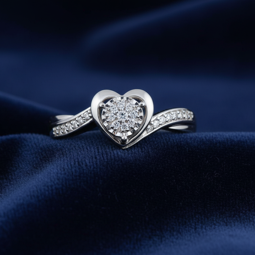 LADIES RING 0.10CT ROUND DIAMOND 10K WHITE GOLD