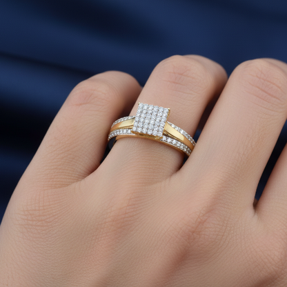 LADIES RING 0.25CT ROUND DIAMOND YELLOW GOLD/STERLING SILVER