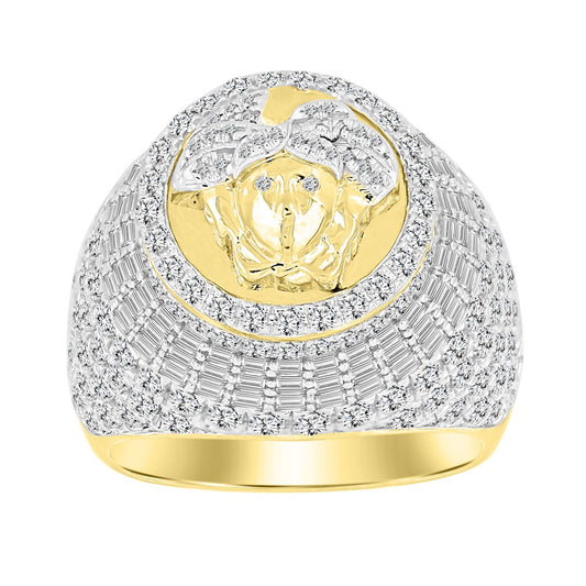 MEN'S RING 4.00CT ROUND/BAGUETTE  DIAMOND 10K YELLOW GOLD