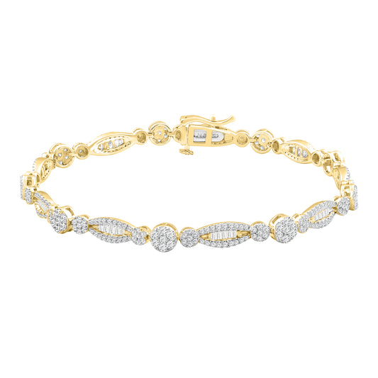 LADIES BRACELET 2.50CT ROUND/BAGUETTE DIAMOND 14K YELLOW GOLD(SI QUALITY)