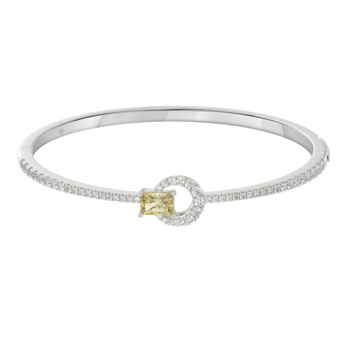 14K WHITE GOLD 2.00CT ROUND/RADIANT DIAMOND LADIES BANGLE