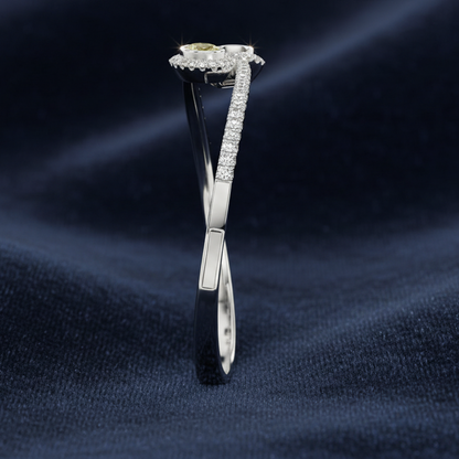 14K WHITE GOLD 3 1/2CT ROUND/OVAL/PEAR DIAMOND LADIES BANGLE (YELLOW PEAR/YELLOW OVAL DIAMOND)