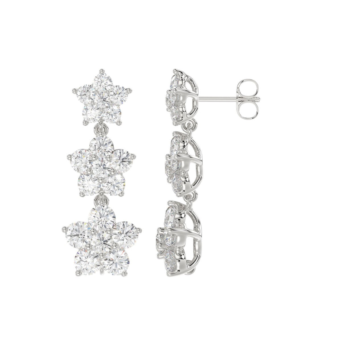 14K WHITE GOLD 3CT ROUND DIAMOND LADIES LINEAR EARRINGS