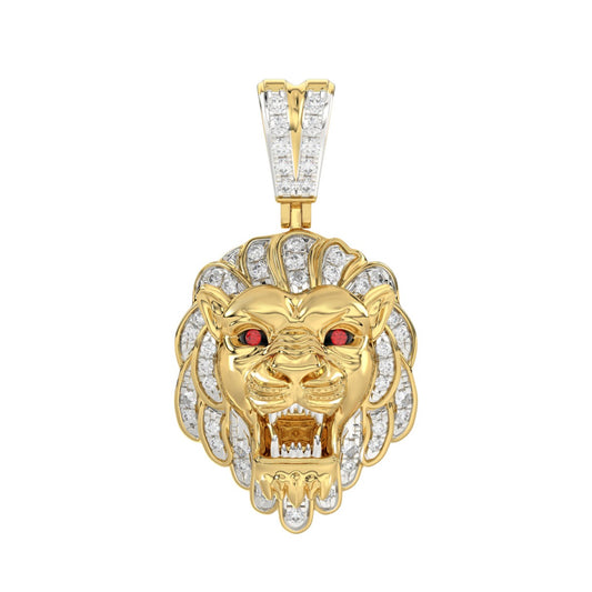 10K YELLOW GOLD 1/2CT ROUND/RUBY DIAMOND MEN'S CHARM PENDANT