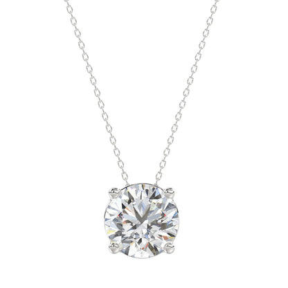 LADIES SOLITAIRE PENDANT WITH UNDER-PASS CHAIN 2 1/2CT ROUND DIAMOND 14K WHITE GOLD