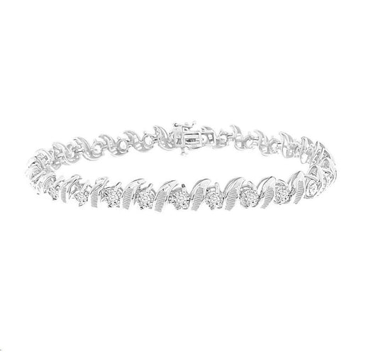 LADIES BRACELET 3.00CT ROUND/BAGUETTE DIAMOND 14K WHITE GOLD