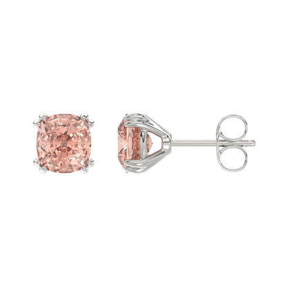 14K WHITE GOLD 2.00CT PINK CUSHION DIAMOND LADIES EARRINGS