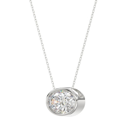 LADIES SOLITAIRE PENDANT 1CT OVAL DIAMOND 14K WHITE GOLD