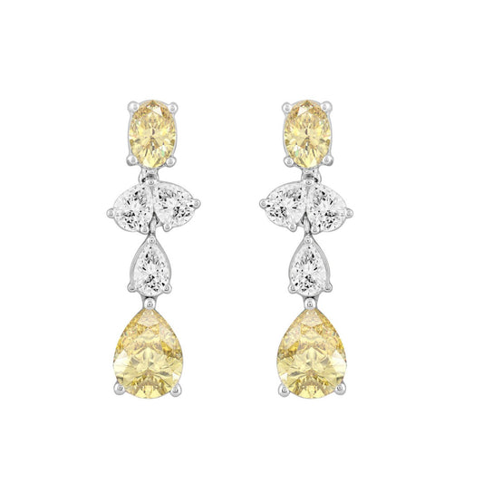 14K WHITE GOLD 3 1/2CT OVAL/PEAR DIAMOND LADIES EARRINGS (YELLOW PEAR DIAMOND 3/4CT/YELLOW OVAL DIAMOND 1/2CT)