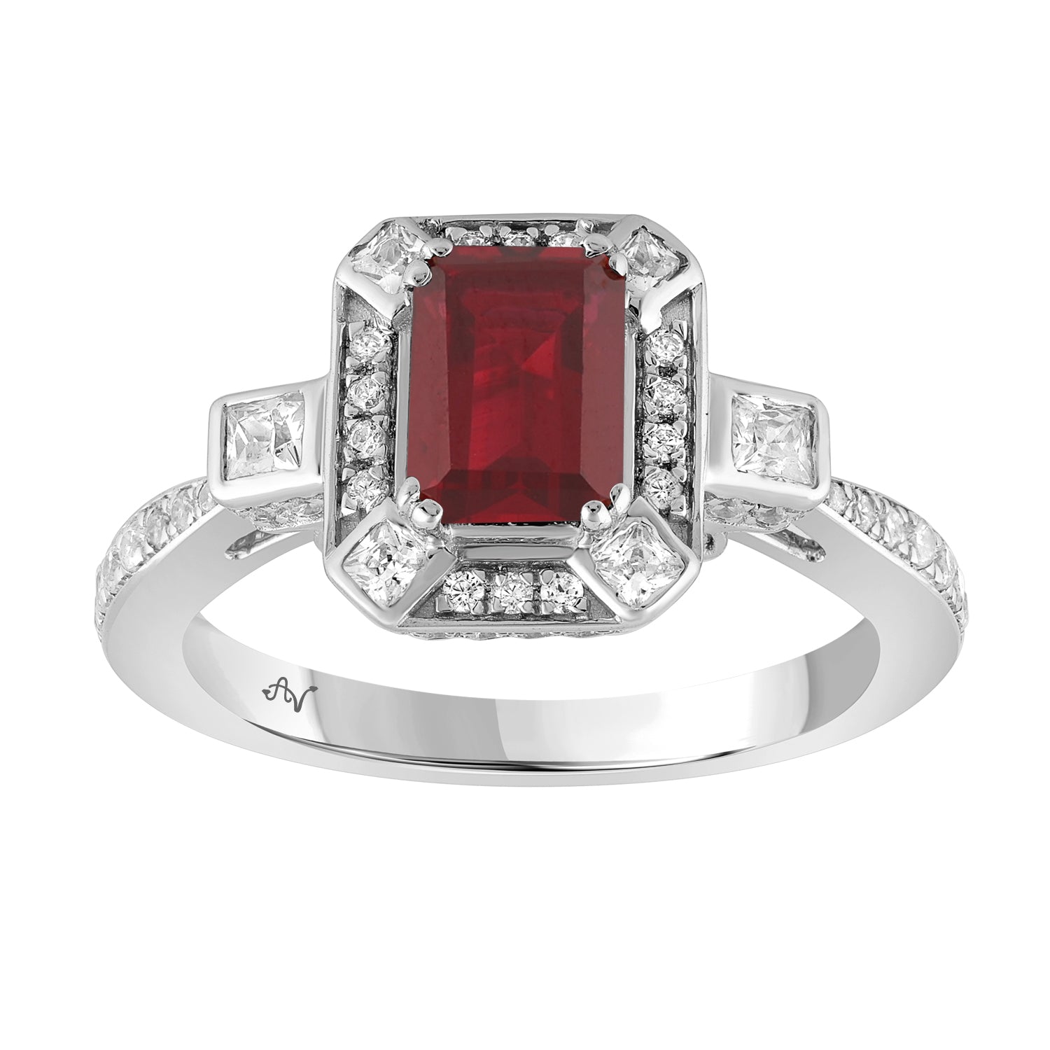 LADIES RING 2.10CT ROUND/PRINCESS/RUBY DIAMOND 14K WHITE GOLD (CENTER STONE 1.60CT EMERALD DIAMOND)