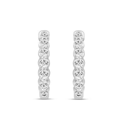 LADIES HOOPS EARRINGS 3/4CT ROUND DIAMOND 14K WHITE GOLD