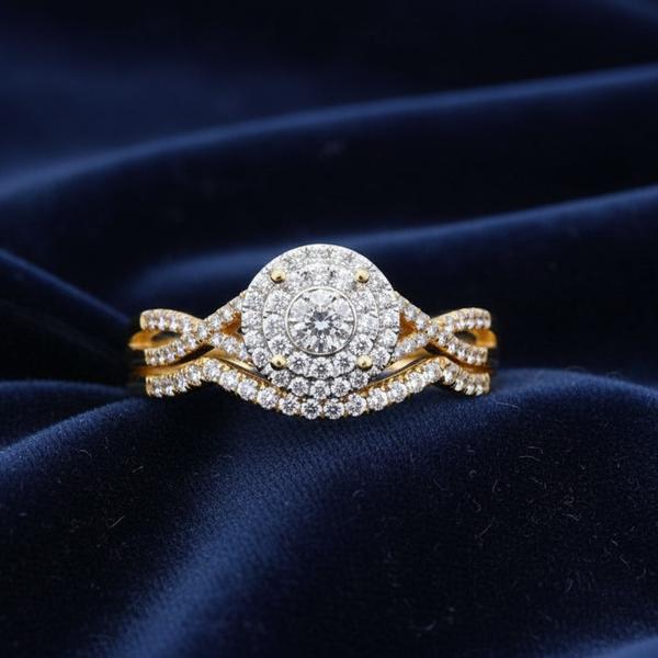 LADIES BRIDAL SET 0.25CT ROUND DIAMOND YELLOW GOLD/STERLING SILVER