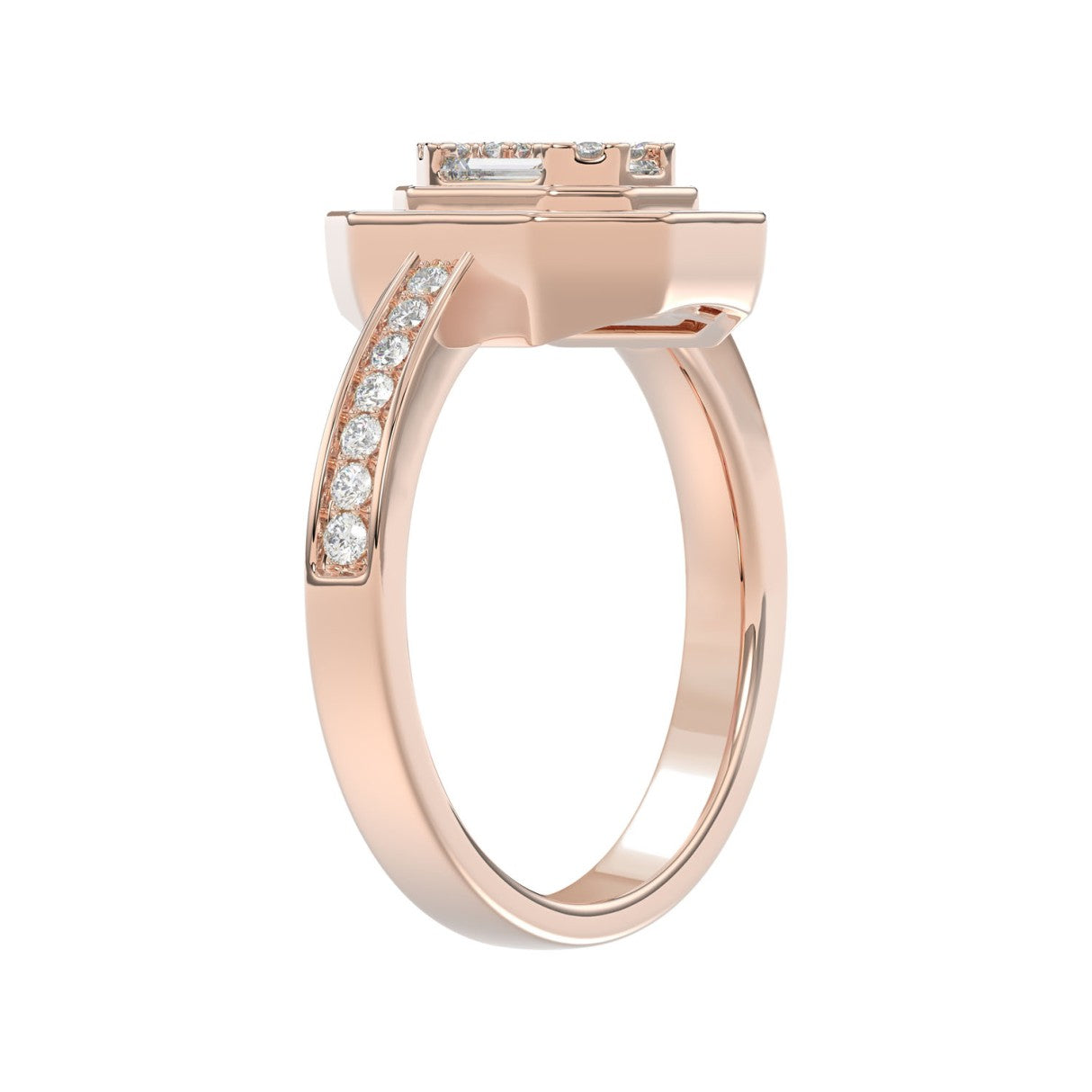 LADIES RING 3/4CT ROUND/BAGUETTE/PRINCESS TRAPEZOID RUBY DIAMOND 14K ROSE GOLD