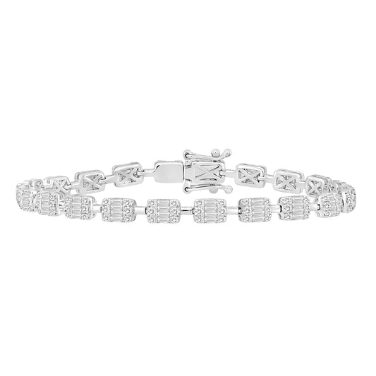 LADIES BRACELET 2.50CT ROUND/BAGUETTE DIAMOND 14K WHITE GOLD