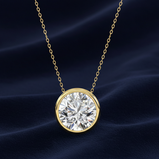 LADIES SOLITAIRE PENDANT 3CT ROUND DIAMOND 14K YELLOW GOLD