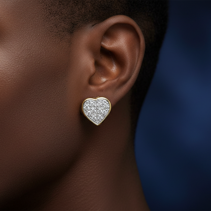MEN'S HEART YUVA EARRINGS 0.05CT ROUND DIAMOND 10K YELLOW GOLD