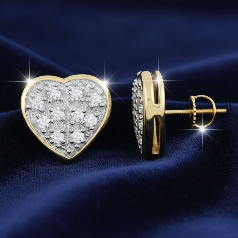 MEN'S HEART YUVA EARRINGS 0.05CT ROUND DIAMOND 10K YELLOW GOLD