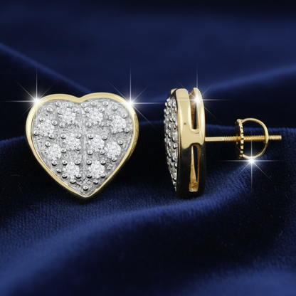 MEN'S HEART YUVA EARRINGS 0.05CT ROUND DIAMOND 10K YELLOW GOLD