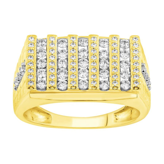 MEN'S RING 3.00CT ROUND DIAMOND 10K YELLOW GOLD