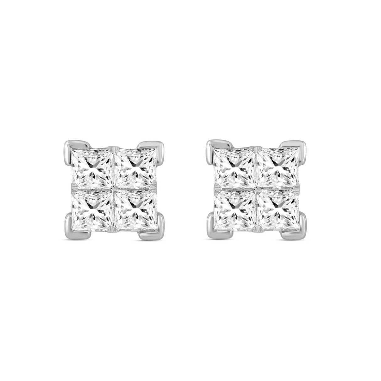 LADIES EARRINGS PRINCESS DIAMOND 10K WHITE GOLD