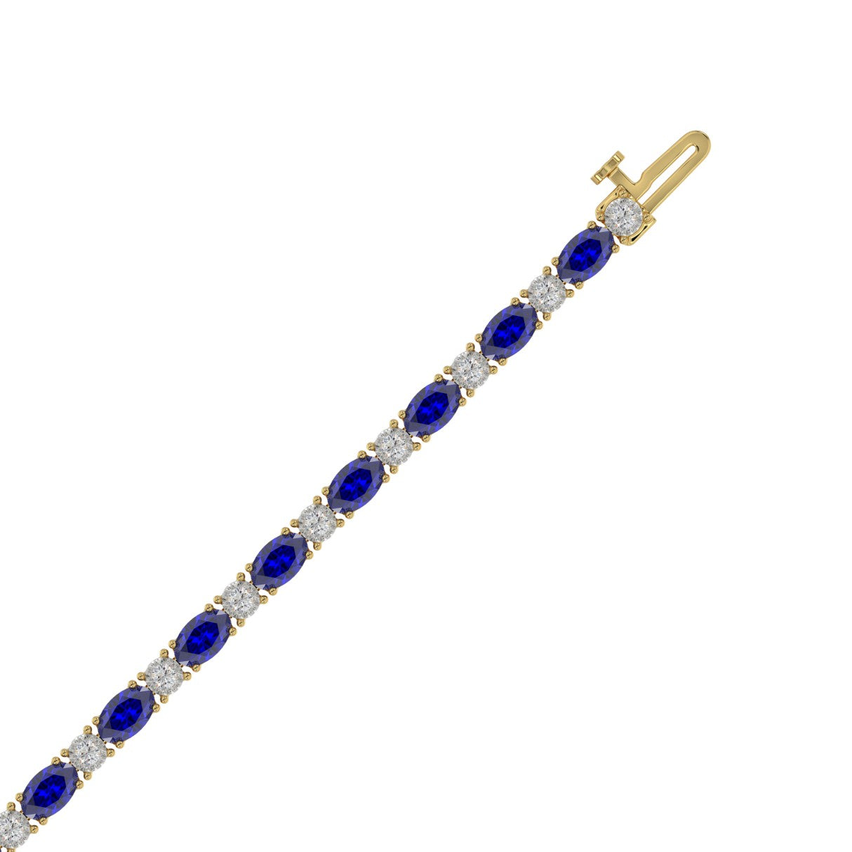 14K YELLOW GOLD 6 7/8CT ROUND/OVAL DIAMOND LADIES BRACELET (BLUE SAPPHIRE OVAL 6 1/6CT)