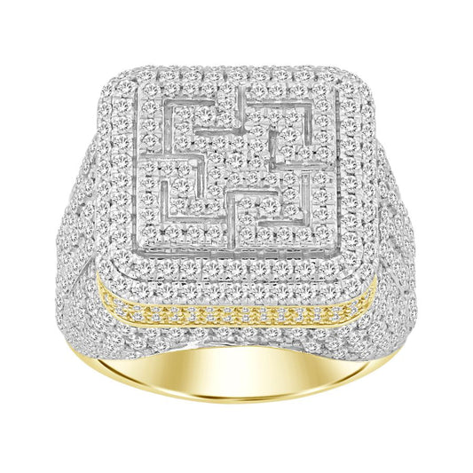 MEN'S RING 3.25CT ROUND DIAMOND 10K YELLOW GOLD