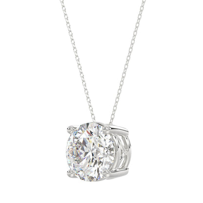LADIES SOLITAIRE PENDANT WITH CHAIN 4CT ROUND DIAMOND 14K WHITE GOLD