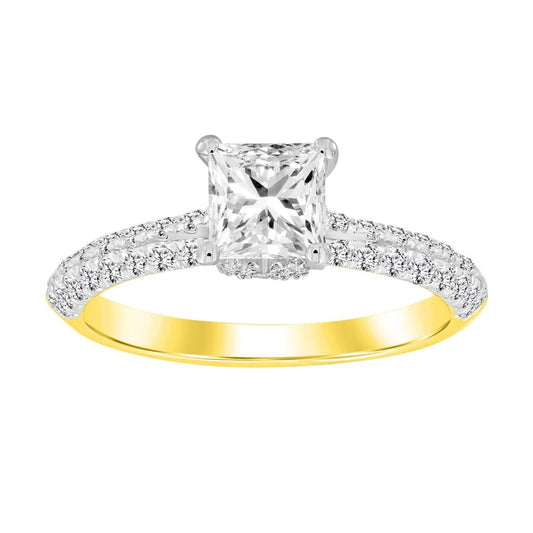 LADIES RING 1.25CT ROUND/PRINCESS DIAMOND 14K YELLOW GOLD