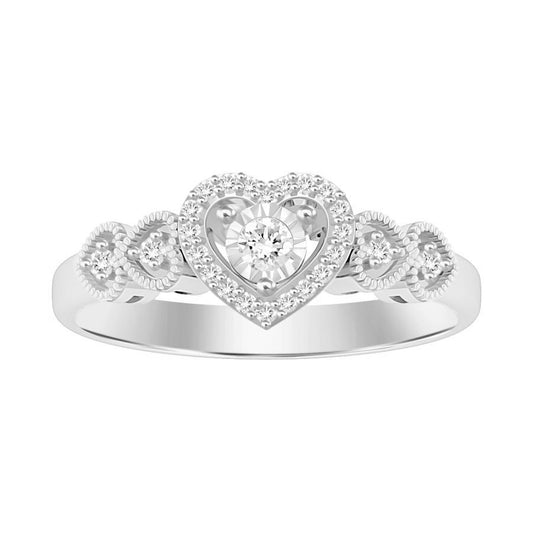 LADIES RING 0.15CT ROUND DIAMOND 10K WHITE GOLD