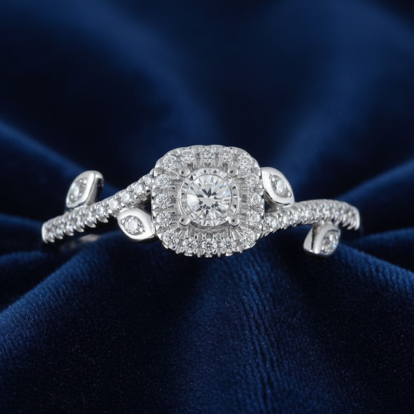 LADIES RING 0.25CT ROUND DIAMOND 10K WHITE GOLD