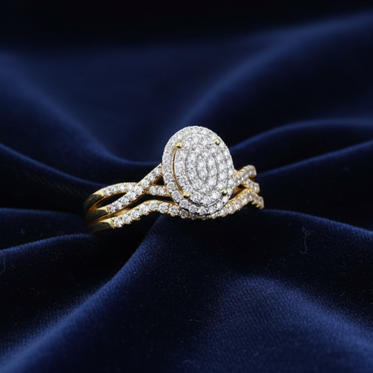 LADIES BRIDAL SET 0.25CT ROUND DIAMOND YELLOW GOLD/STERLING SILVER