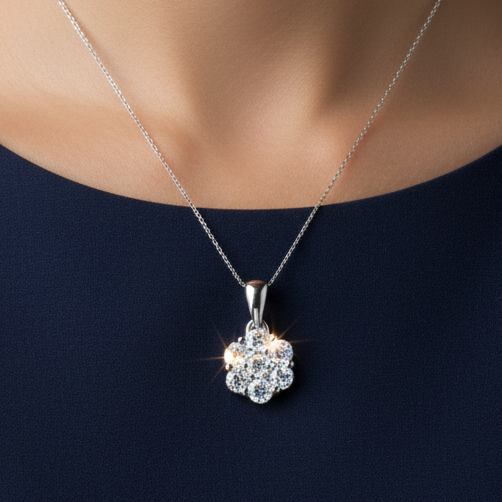 LADIES PENDANT WITH CHAIN 0.15CT ROUND DIAMOND 10K WHITE GOLD