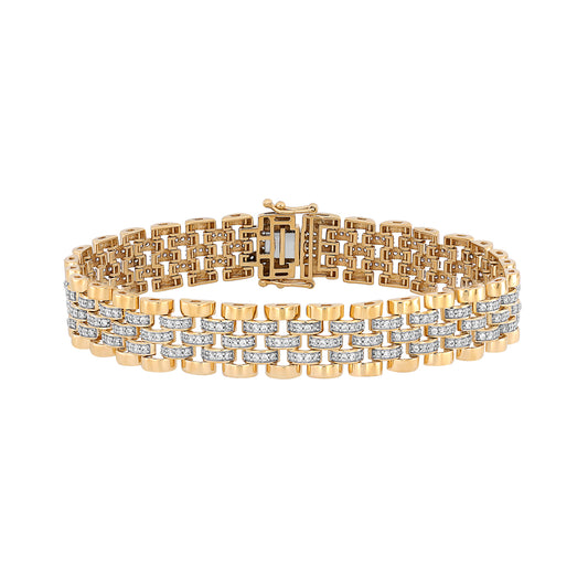 MEN'S  BRACELET 2.50CT ROUND DIAMOND 10K YELLOW GOLD