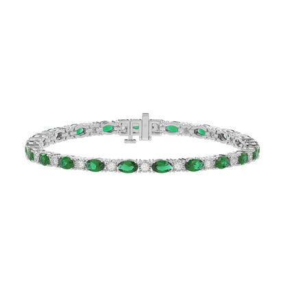 14K WHITE GOLD 6 7/8CT ROUND/EMERALD OVAL DIAMOND LADIES BRACELET (EMERALD OVAL 6 1/6CT)