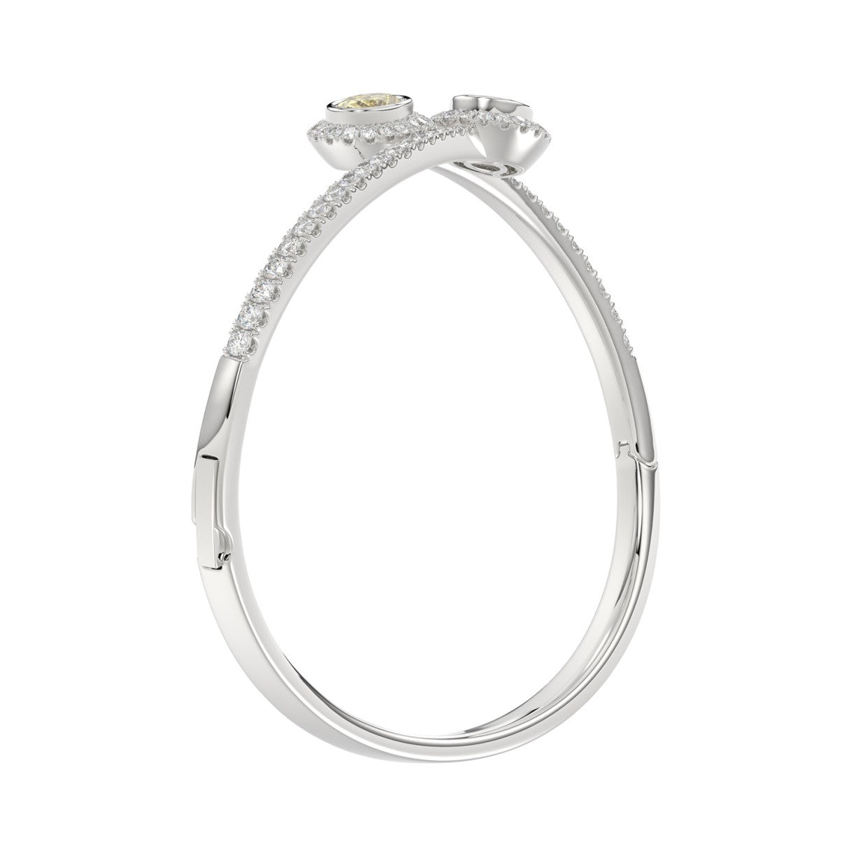 14K WHITE GOLD 3 1/2CT ROUND/OVAL/PEAR DIAMOND LADIES BANGLE (YELLOW PEAR/YELLOW OVAL DIAMOND)