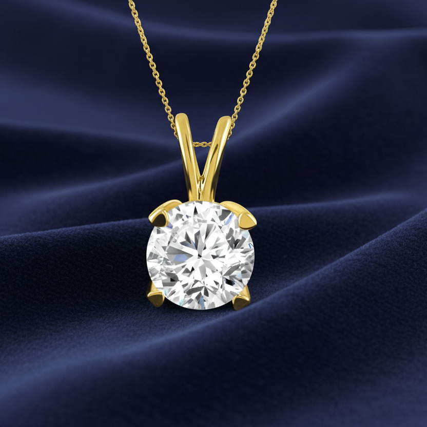 LADIES SOLITAIRE PENDANT 1.00CT ROUND DIAMOND 14K YELLOW GOLD