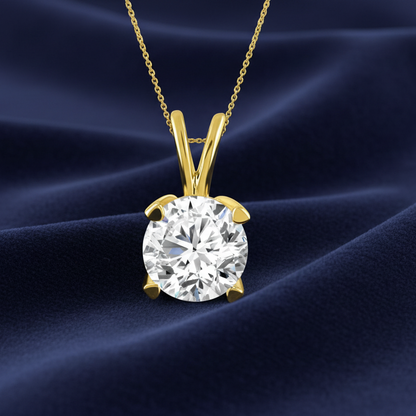 LADIES SOLITAIRE PENDANT 1.00CT ROUND DIAMOND 14K YELLOW GOLD