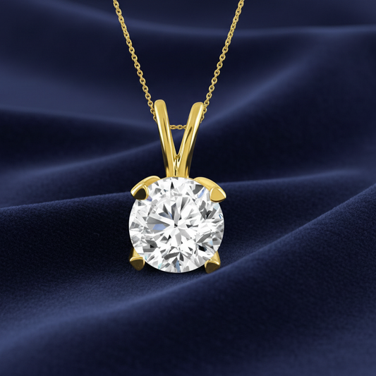 LADIES SOLITAIRE PENDANT 1.00CT ROUND DIAMOND 14K YELLOW GOLD