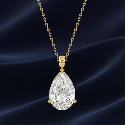 LADIES SOLITAIRE PENDANT 4CT PEAR DIAMOND 14K YELLOW GOLD