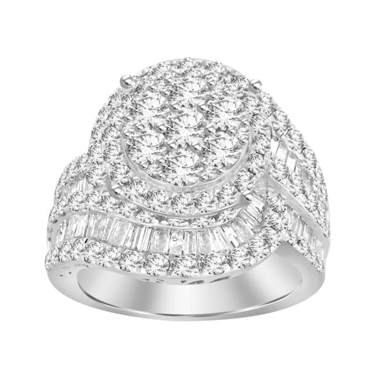 LADIES RING 3.10CT ROUND/BAGUETTE DIAMOND 10K WHITE GOLD